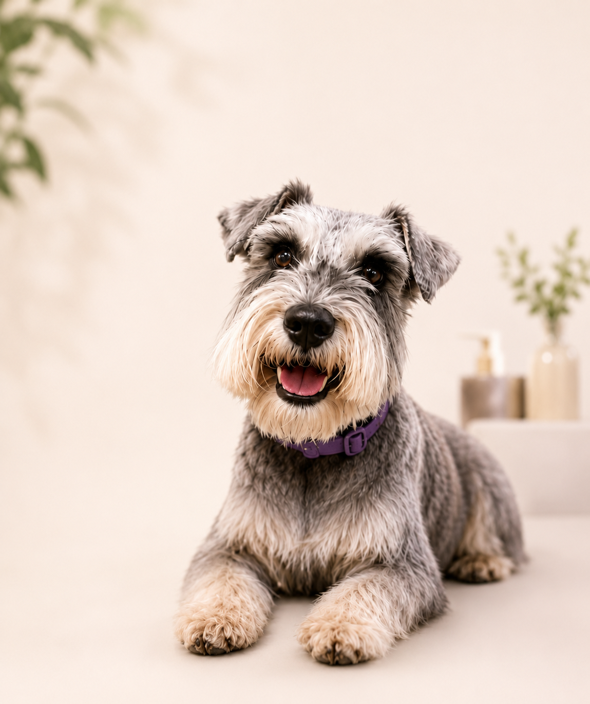Perro relajado y feliz después de su grooming en Perrito Zen, Antofagasta